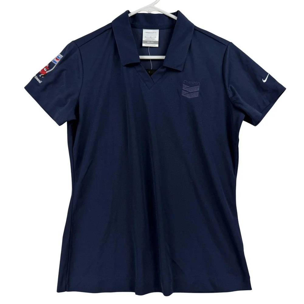 Nike Golf Polo‎ Shirt Womens Medium Blue Dri-FIT Chevron Hawaii Car Logo